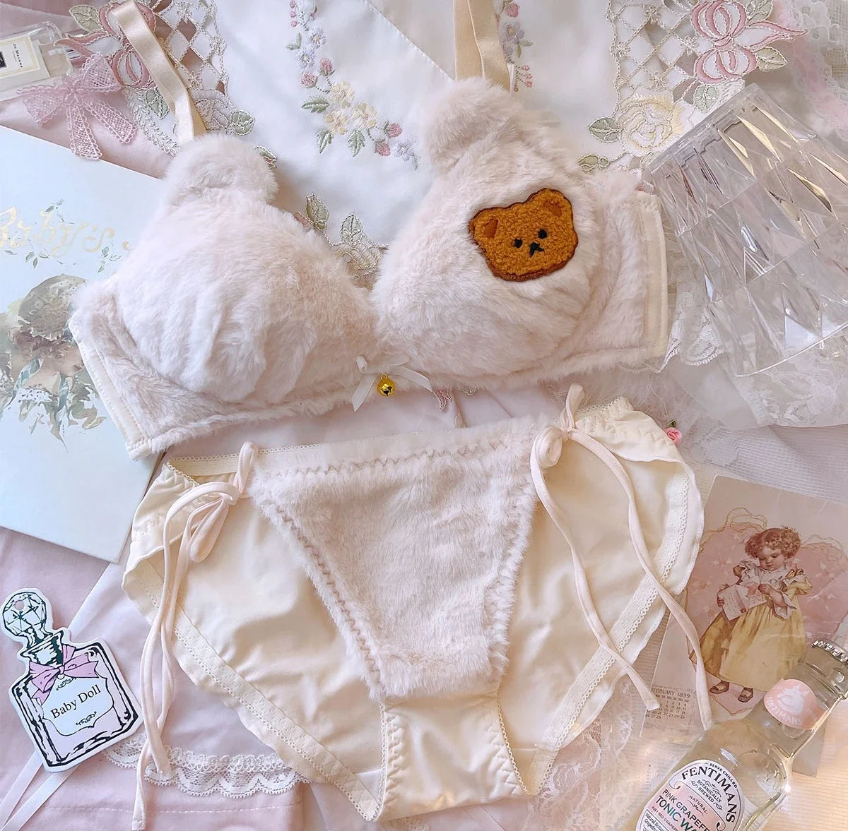 Cute Cat Soft Warm Bra Set