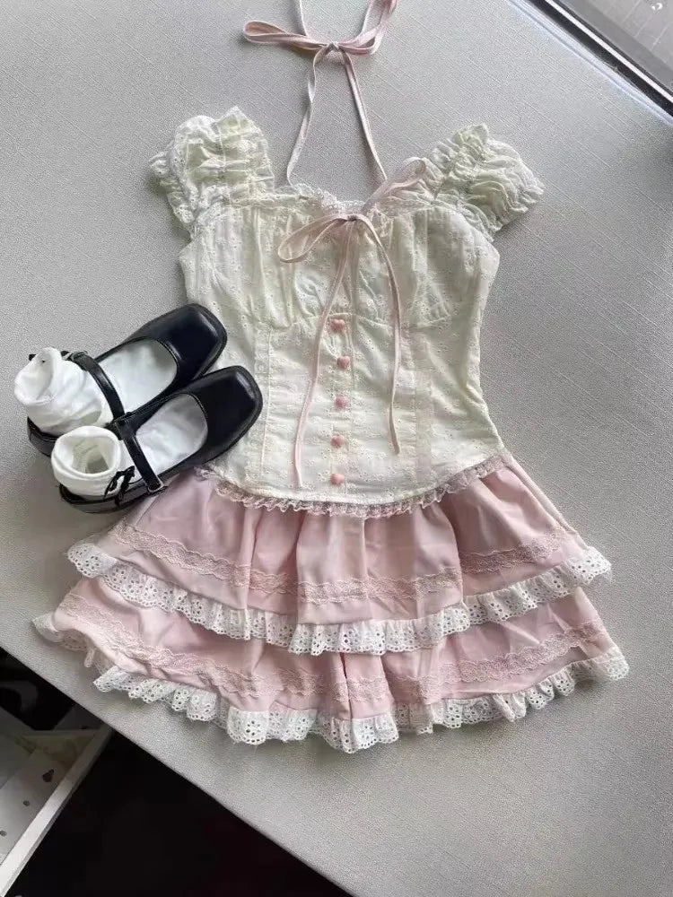 Sweet Preppy Style Skirt Set