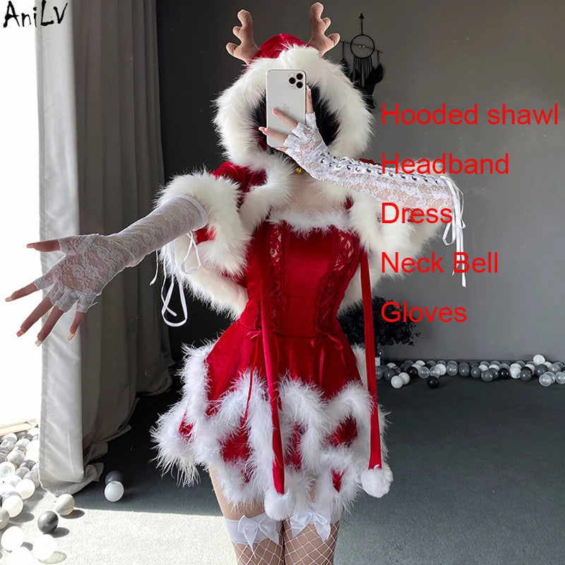 Christmas Red Dress Cloak Rope