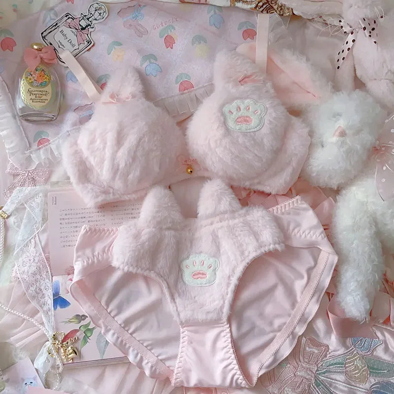 Cute Cat Soft Warm Bra Set
