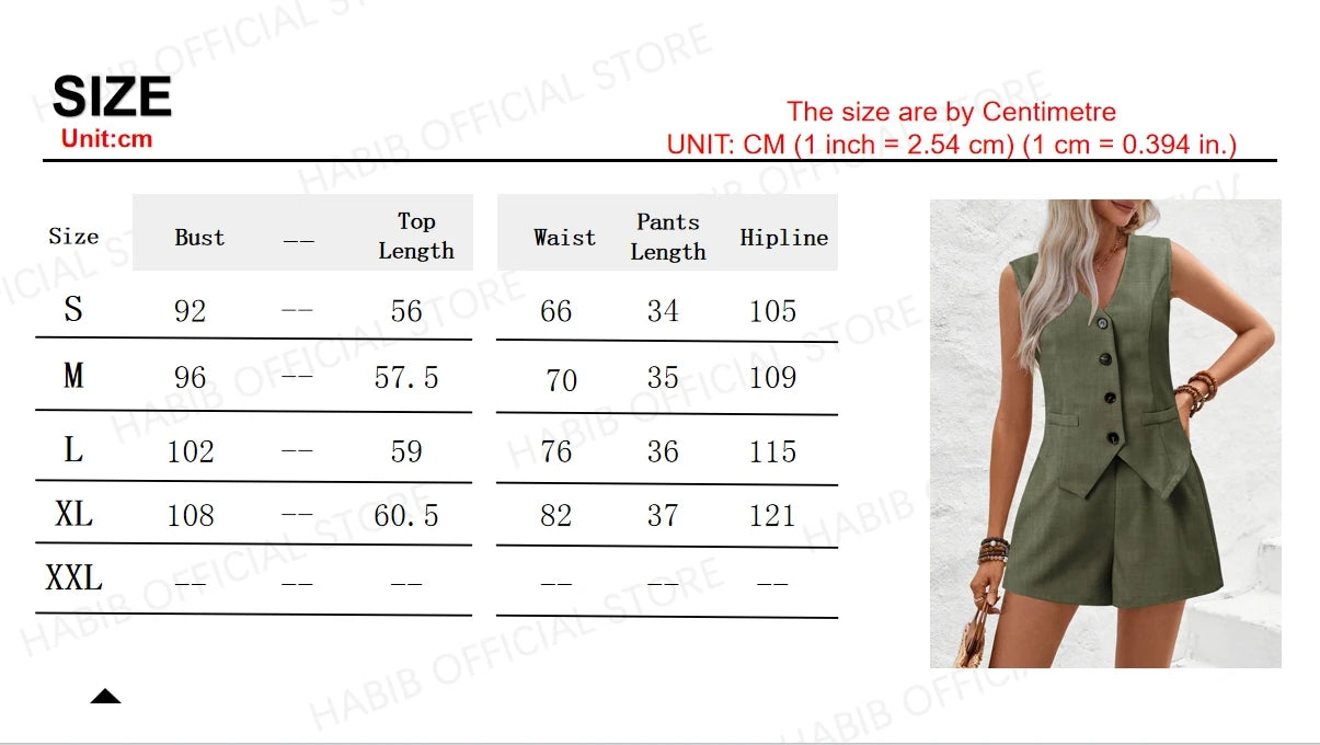 Summer Elegant Solid Waistcoat Shorts Set