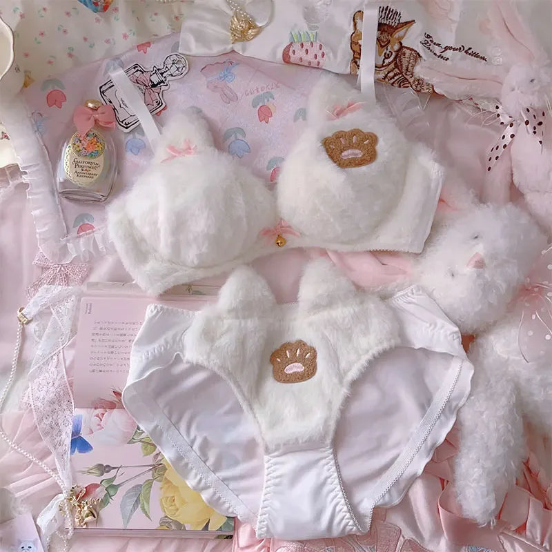 Cute Cat Soft Warm Bra Set