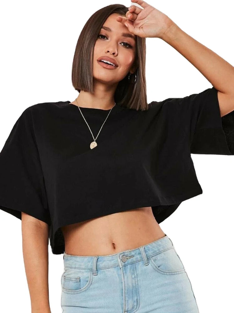 Loose Short Sleeve Crop Top