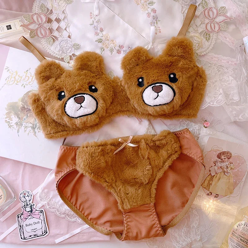 Cute Cat Soft Warm Bra Set