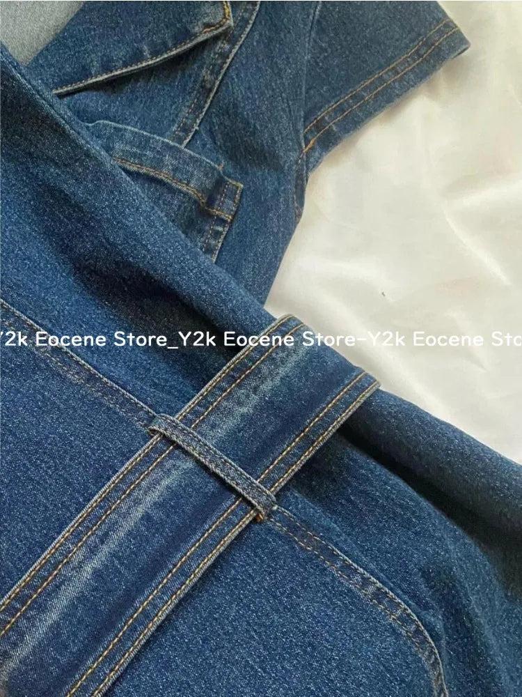 American Retro Black Denim Short Dress