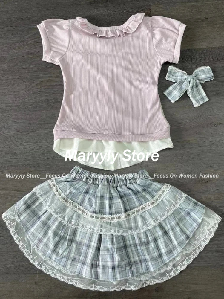Sweet Preppy Style Skirt Set