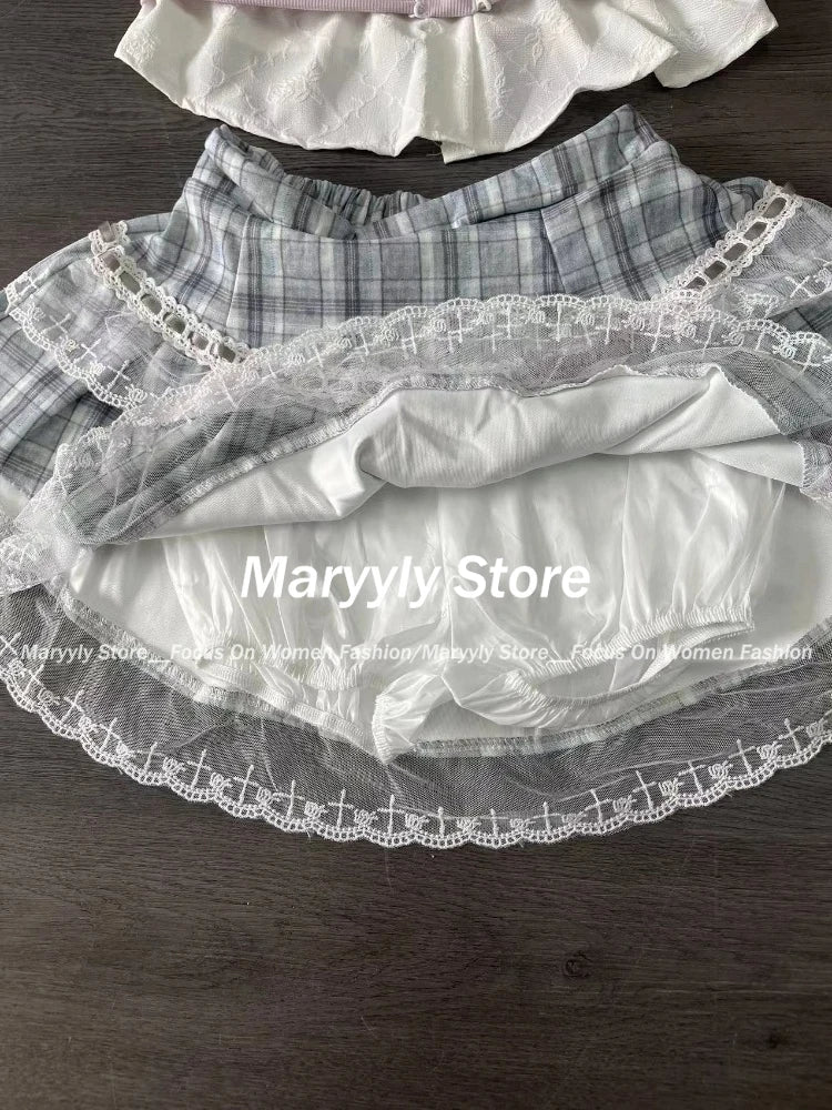 Sweet Preppy Style Skirt Set