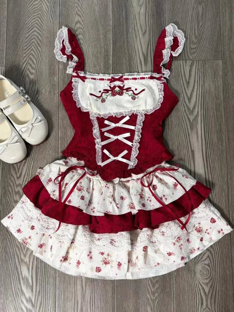 Sweet Preppy Style Skirt Set