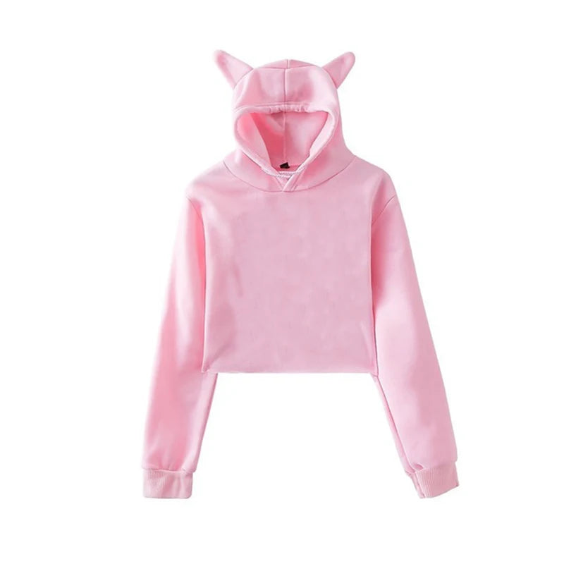 Cat Ears Hoodie Crop Top