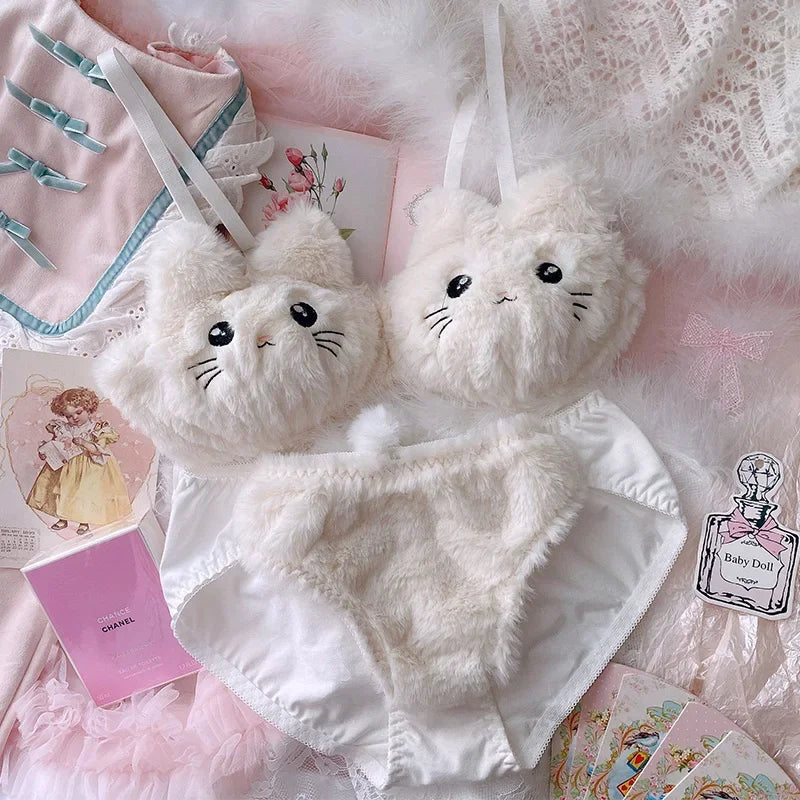 Cute Cat Soft Warm Bra Set