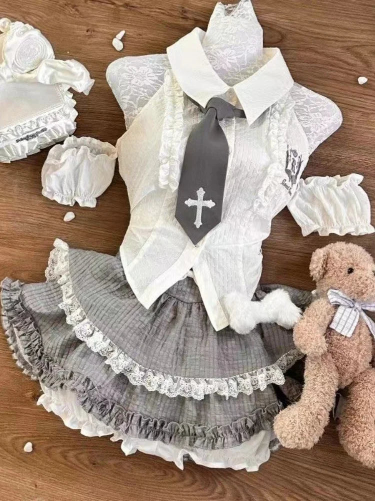 Sweet Preppy Style Skirt Set