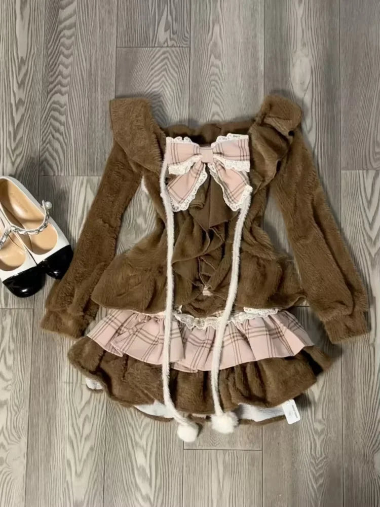 Sweet Preppy Style Skirt Set