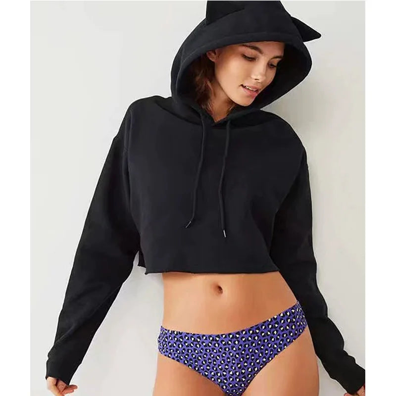 Cat Ears Hoodie Crop Top