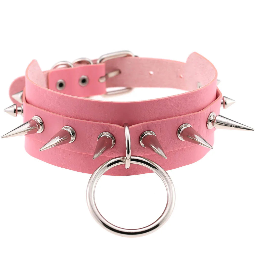 Pink Leather Choker
