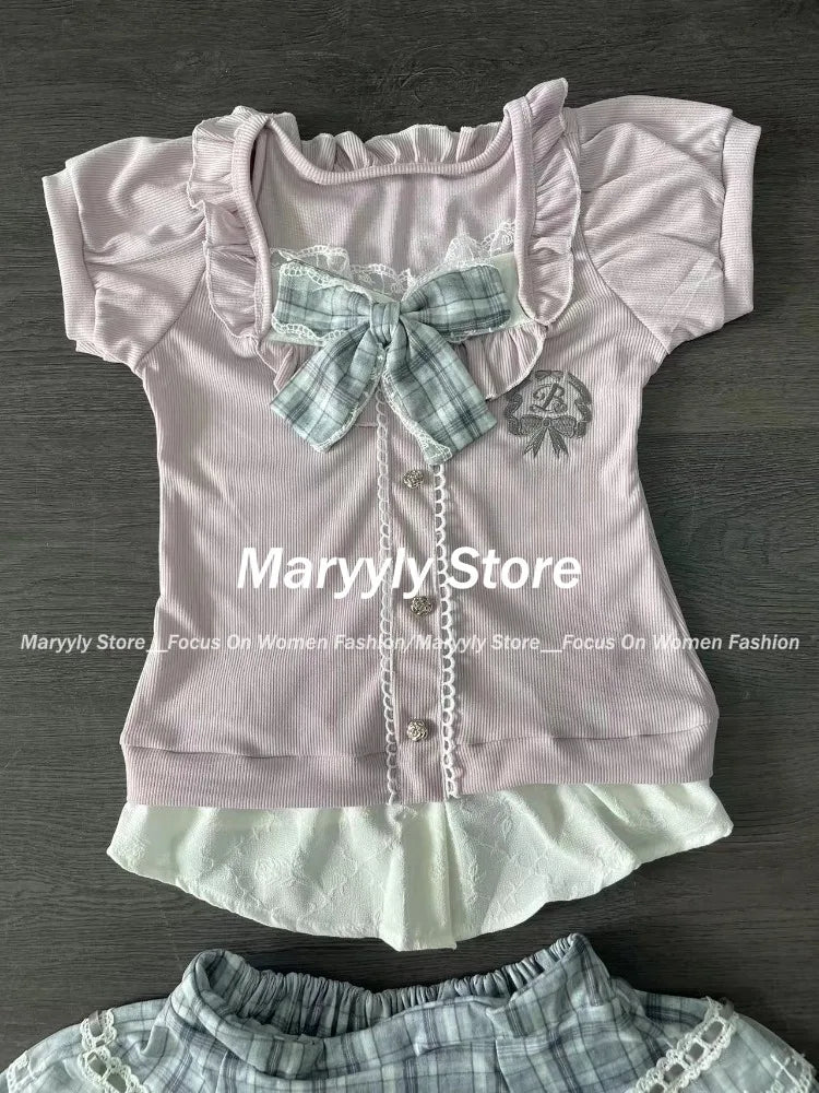 Sweet Preppy Style Skirt Set
