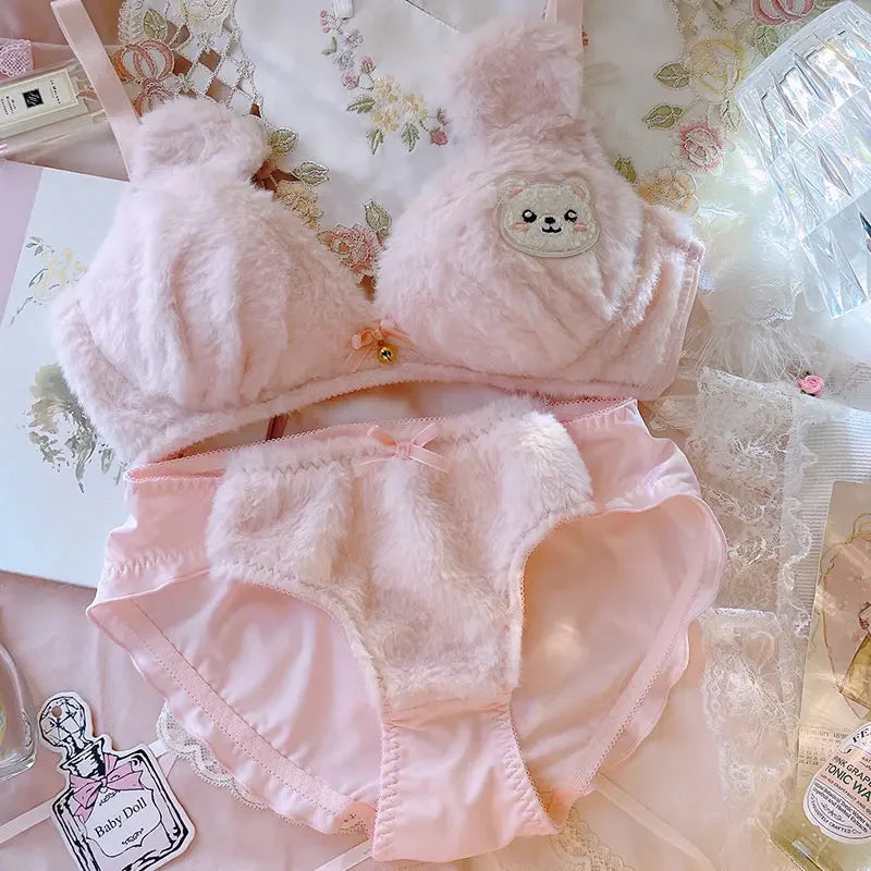 Cute Cat Soft Warm Bra Set