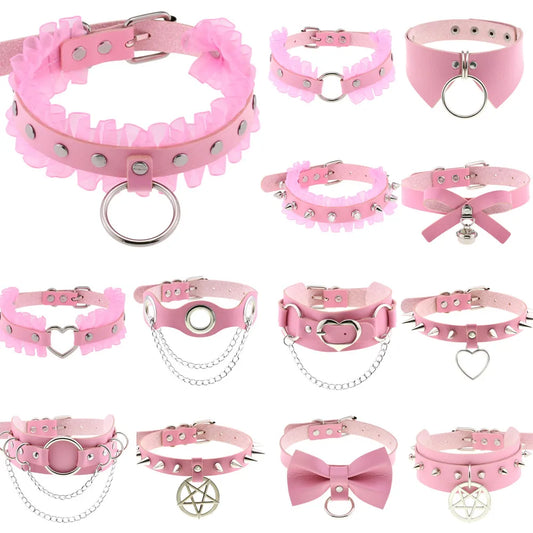 Pink Leather Choker
