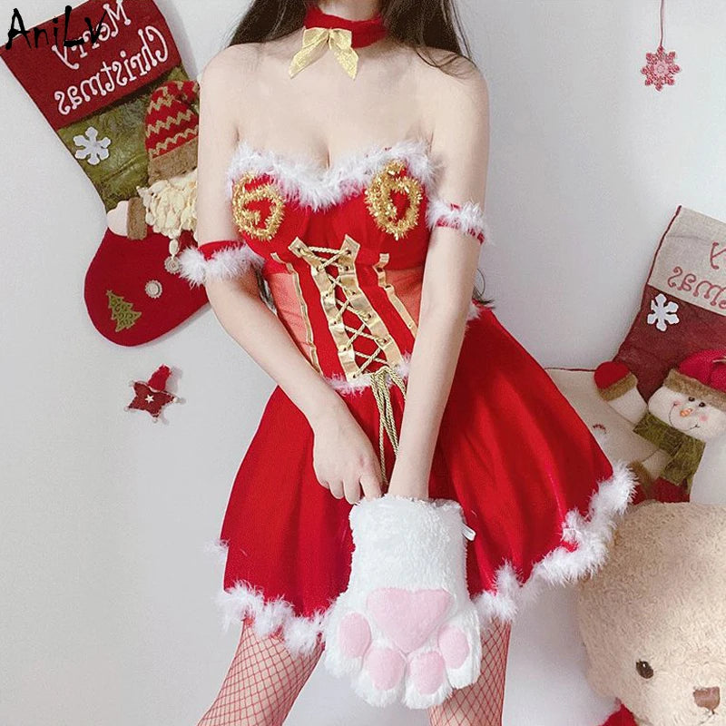 Christmas Red Dress Cloak Rope