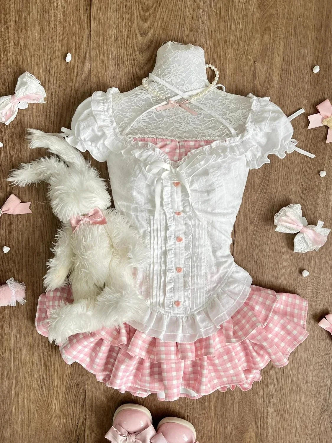 Sweet Preppy Style Skirt Set